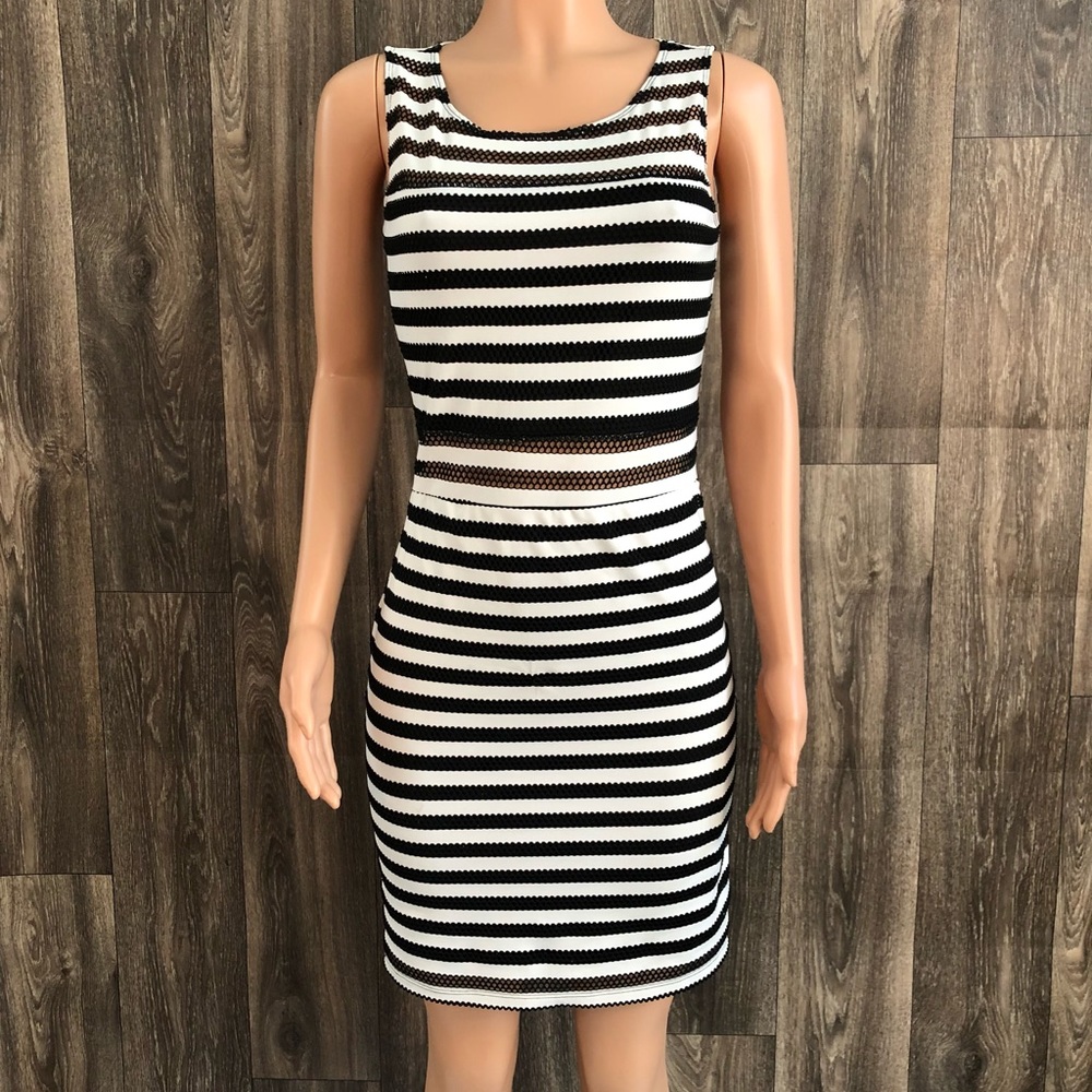 Xhilaration Black and White Striped Midi Dress